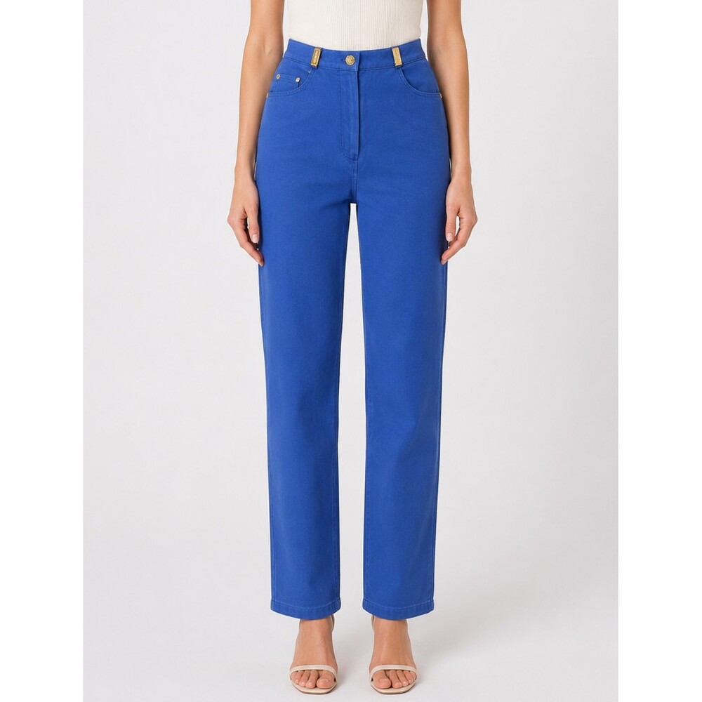 St. John Sport Essentials Blue +  Gold Detail Straight Leg Pant Jean - Size 0